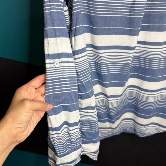 Blue and White Striped Casual Button Down Shirt cotton - Picture 6 of 10